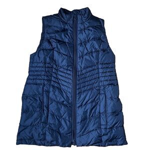 J Jill Down Fill Long Quilted Puffer Vest Black Nylon Sz S Side and Pocket Zips